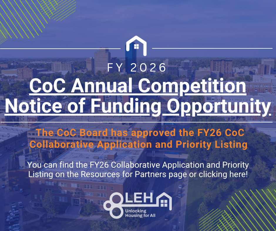 On a blue blackground, the text reads, the CoC Board has approved the FY 2026 Collaborative Application and Priority Listing. You can fing the FY 2026 Collaborative Application and Priority Listing on the Resources for Partners page.